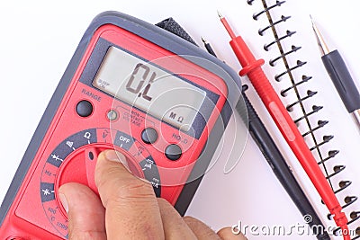 Compact digital multimeter for electric circuits diagnostic Stock Photo