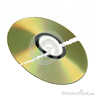 Compact disc the broken in half is isolated on white Stock Photo