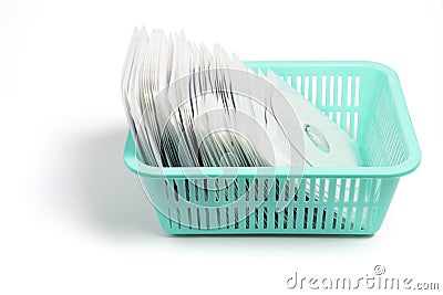 Compact Discs in Plastic Basket Stock Photo