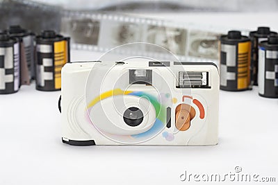 Compact film camera and flim cartridge Stock Photo