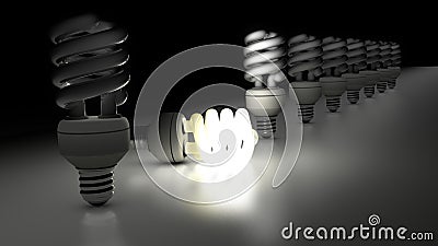 Compact fluorescent lamps in a row Stock Photo