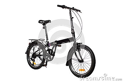 The compact folding bike in black Stock Photo