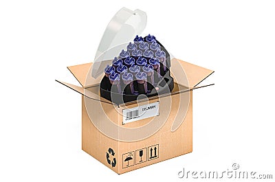 Compact Multi-Size Hot Rollers inside cardboard box, delivery concept. 3D rendering Stock Photo
