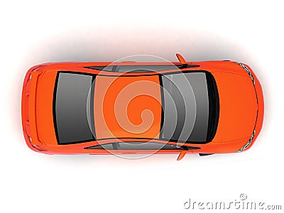 Compact red car top view Cartoon Illustration