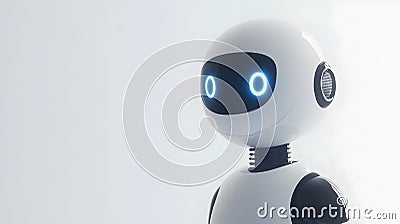 Compact robotic figure with glowing features in a minimalistic setting, highlighting AI technology advancements Stock Photo