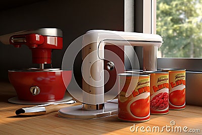 Compact and versatile electric can openers for kit Stock Photo