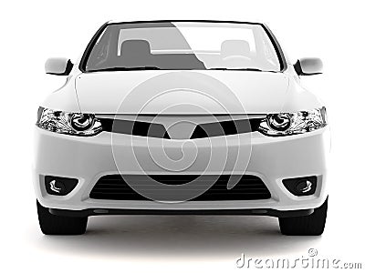 Compact white car front view Cartoon Illustration