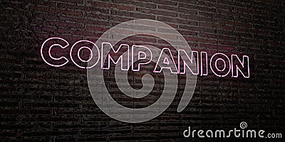 COMPANION -Realistic Neon Sign on Brick Wall background - 3D rendered royalty free stock image Stock Photo