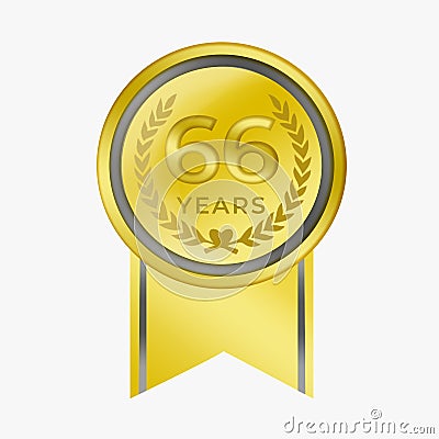 66 years anniversary coin gold Certification Congratulation Award with background white Stock Photo