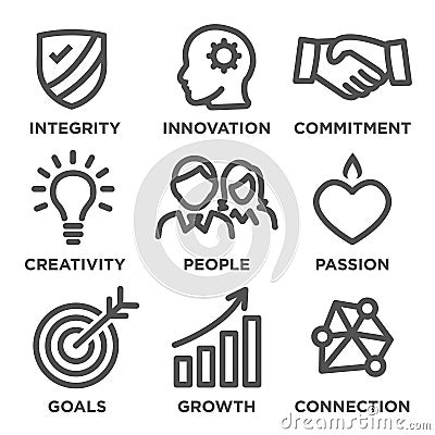 Company Core Values Outline Icons Vector Illustration