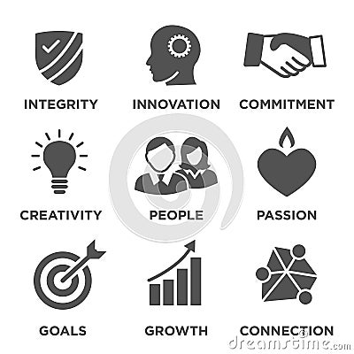 Company Core Values Solid Icons Vector Illustration