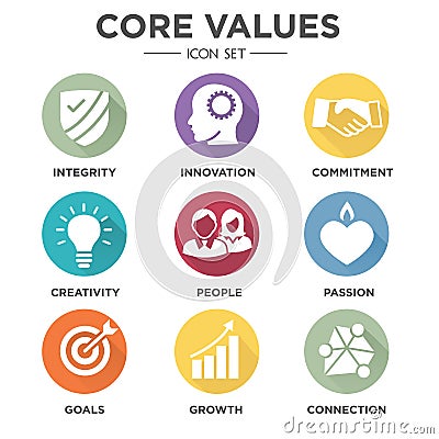 Company Core Values Solid Icons Vector Illustration