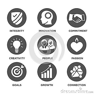 Company Core Values Solid Icons for Websites or Infographics Vector Illustration