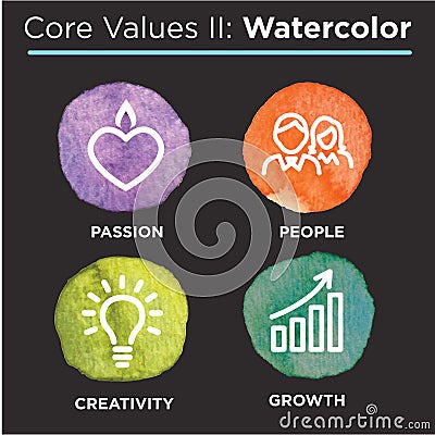 Company Core Values Solid Icons for Websites or Infographics Vector Illustration