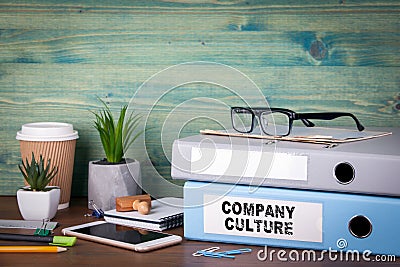 Company Culture. Binders on desk in the office. Business background Stock Photo