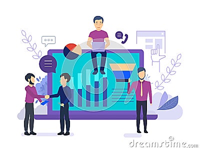 Company employees business workflow management. Thought process, teamwork, business team. Vector Illustration