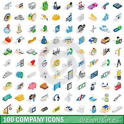 100 company icons set, isometric 3d style Vector Illustration