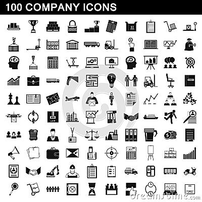 100 company icons set, simple style Vector Illustration