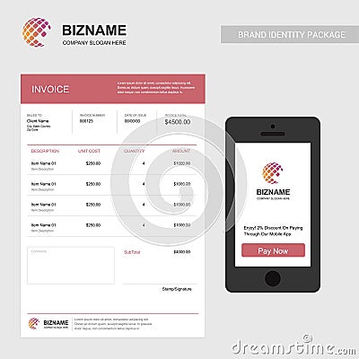 Company invoice design and also mobile app design vector with world map Vector Illustration