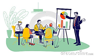 Company Leader, Business Coach, Executive Manager Pointing on Flip Chart Graph, Explaining Company Strategy Vector Illustration