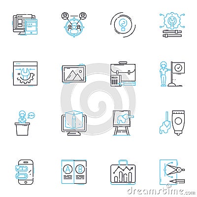 Company linear icons set. Innovative, Dynamic, Reliable, Professional, Trusted, Creative, Adaptable line vector and Vector Illustration