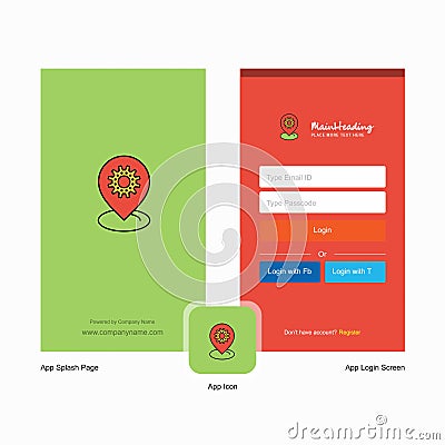Company Location setting Splash Screen and Login Page design with Logo template. Mobile Online Business Template Vector Illustration