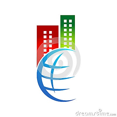 Building with globe logo design Vector Illustration