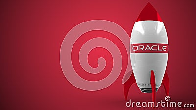 Logo of ORACLE on a toy rocket. Editorial conceptual success related 3D rendering Editorial Stock Photo