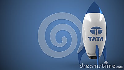 TATA logo against a rocket mockup. Editorial conceptual success related 3D rendering Editorial Stock Photo