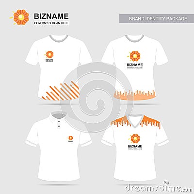 Company logo shirts design vector with flower logo Vector Illustration