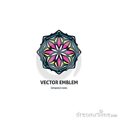 Company mark, emblem, element. Simple geometric mandala logotype. Kaleidoscope. Vector Illustration