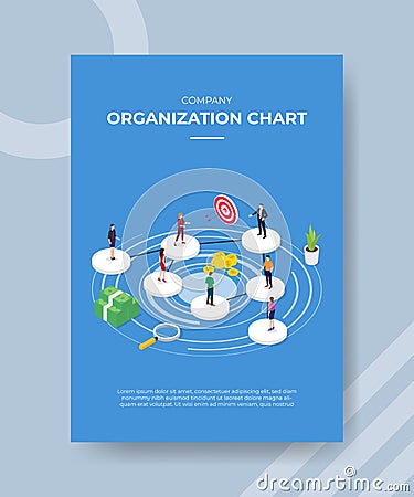 Company organization chart people standing on circle shape for template of banner and flyer for printing magazine cover and poster Vector Illustration