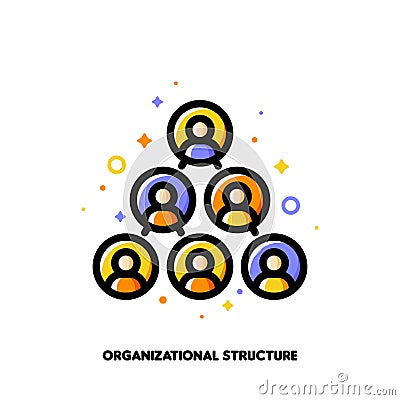 Company organizational structure icon for corporate management or business hierarchy concept. Flat filled outline style Vector Illustration