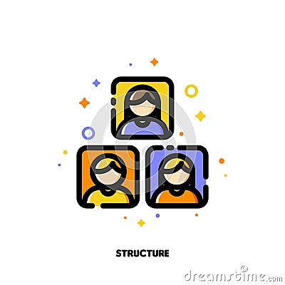 Company organizational structure icon for human resources management or business hierarchy concept. Flat filled outline style Vector Illustration