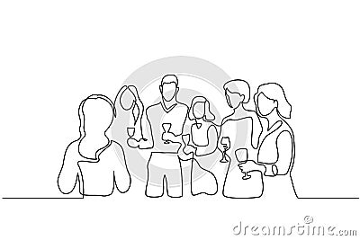 Company of people celebrates date with wineglass Vector Illustration