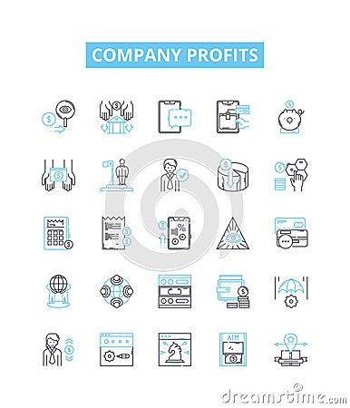 Company profits vector line icons set. Profit, Revenue, Gains, Benefit, Windfall, Surplus, Remuneration illustration Vector Illustration