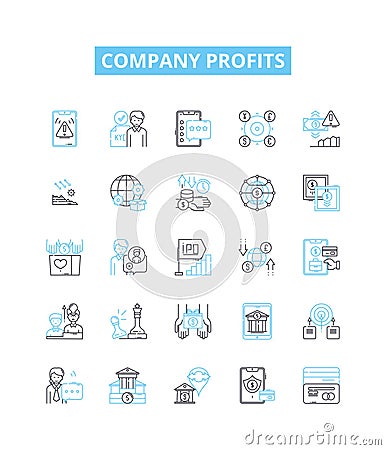 Company profits vector line icons set. Profit, Revenue, Gains, Benefit, Windfall, Surplus, Remuneration illustration Vector Illustration