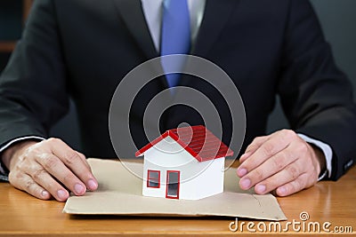 Company of residential housing development submit a document for home loan. Stock Photo