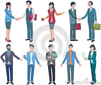 Company staff cooperation, project planning. People, partners have business meeting discussion Vector Illustration