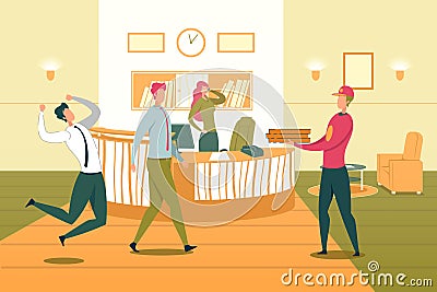 Company Staff Race in Working Rush and Time Limit. Vector Illustration