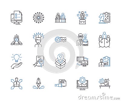 Company strategy outline icons collection. Strategy, Organization, Goals, Objectives, Management, Execution, Projects Vector Illustration