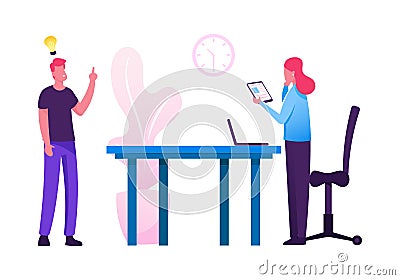 Company Teamwork Brainstorm Collaboration in Office. Business Process Workflow Management, Data Analysis Vector Illustration