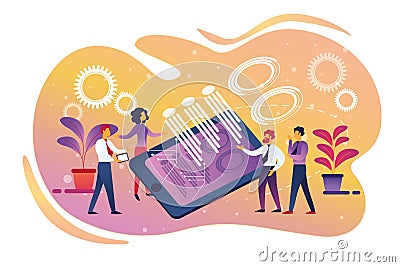 Company Teamwork, Cooperation, Smart Technology Vector Illustration