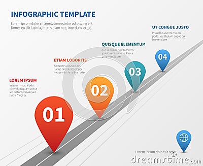 Company timeline vector infographic. Milestone road with pointers Vector Illustration