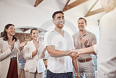 Company welcome employee to team, manager recruiting staff and we are hiring job. Business onboarding happy man, thank Stock Photo