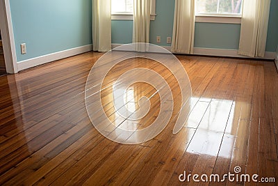 comparing clean and dirty bamboo flooring sections Stock Photo
