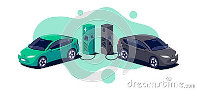 Comparing electric vehicle versus gasoline diesel car suv Vector Illustration