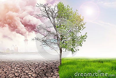 comparing green earth and effect of air pollution Stock Photo