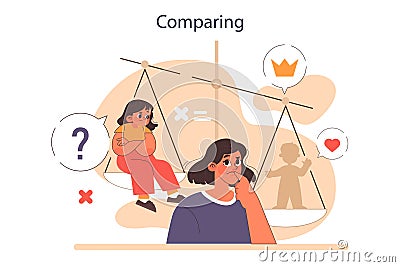 Comparing, verbal abuse. Parenting don'ts. Parenthood failure. Abusive Cartoon Illustration