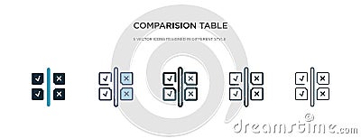 Comparision table icon in different style vector illustration. two colored and black comparision table vector icons designed in Vector Illustration